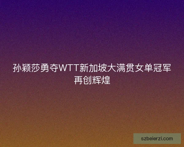 孙颖莎勇夺WTT新加坡大满贯女单冠军再创辉煌